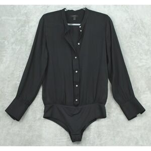 J Crew Bodysuit Womens 10 Black Silk Blend Long Sleeve Button Front Blouse H5860
